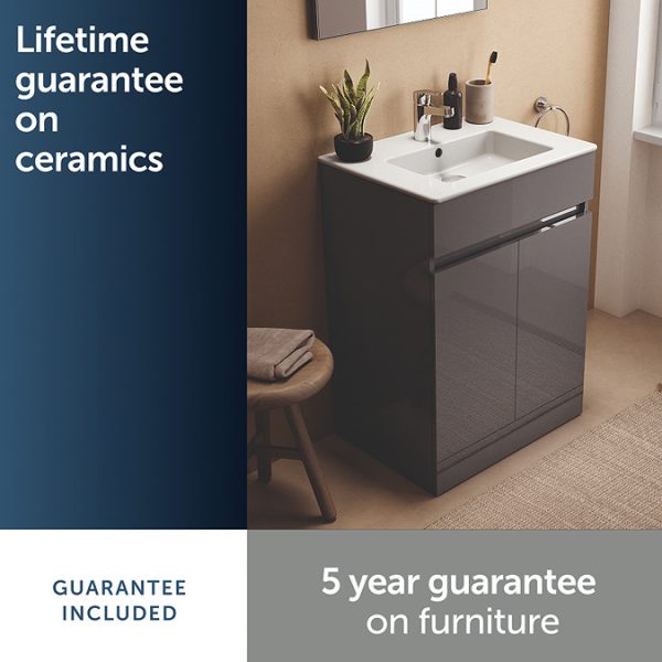 Ideal Standard Eurovit+ 60cm Floor Standing 2 Door Vanity Unit with Basin   Mid Grey - Image 10