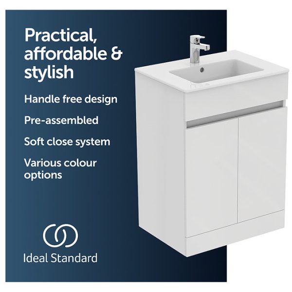 Ideal Standard Eurovit+ 60cm Floor Standing 2 Door Vanity Unit with Basin   Gloss White - Image 8