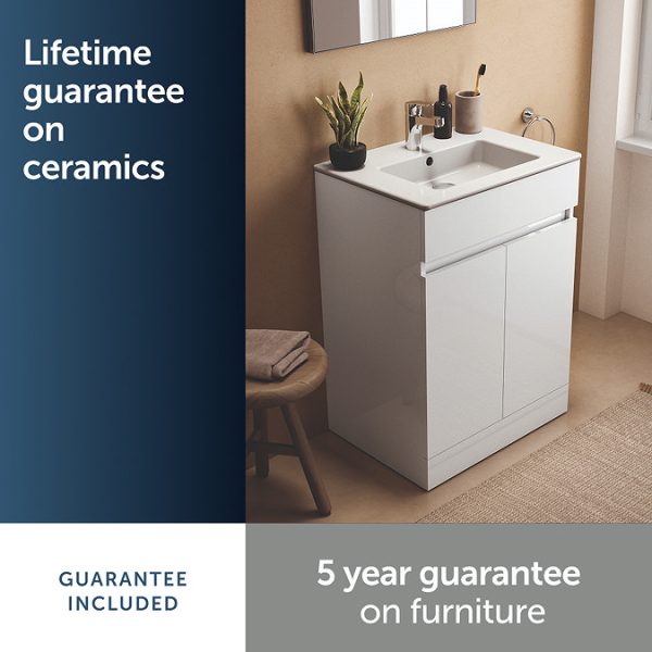 Ideal Standard Eurovit+ 60cm Floor Standing 2 Door Vanity Unit with Basin   Gloss White - Image 10