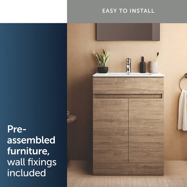 Ideal Standard Eurovit+ 60cm Floor Standing 2 Door Vanity Unit with Basin   Natural Oak - Image 11
