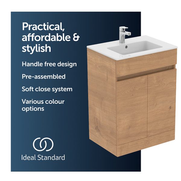Ideal Standard Eurovit+ 60cm Floor Standing 2 Door Vanity Unit with Basin   Natural Oak - Image 10