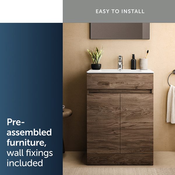Ideal Standard Eurovit+ 60cm Floor Standing 2 Door Vanity Unit with Basin   Flint Hickory - Image 10