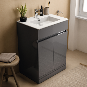 Ideal Standard Eurovit+ 60cm Floor Standing 2 Door Vanity Unit with Basin   Mid Grey