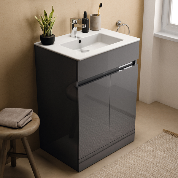 Ideal Standard Eurovit+ 60cm Floor Standing 2 Door Vanity Unit with Basin   Mid Grey