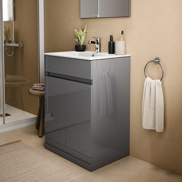 Ideal Standard Eurovit+ 60cm Floor Standing 2 Door Vanity Unit with Basin   Mid Grey - Image 3