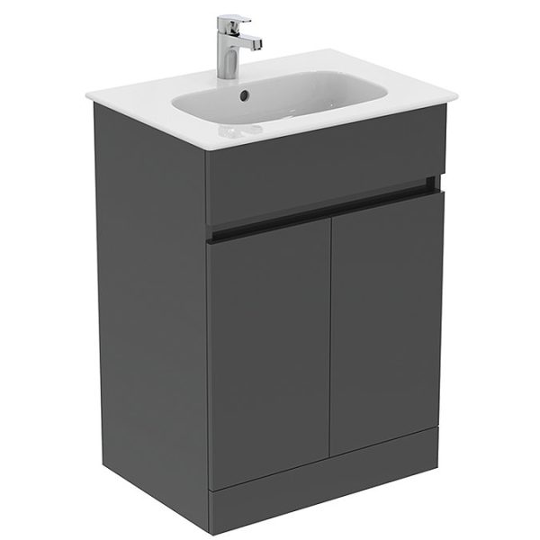 Ideal Standard Eurovit+ 60cm Floor Standing 2 Door Vanity Unit with Basin   Mid Grey - Image 5