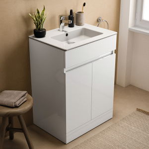 Ideal Standard Eurovit+ 60cm Floor Standing 2 Door Vanity Unit with Basin   Gloss White
