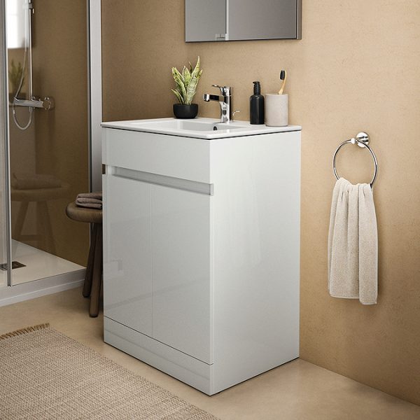 Ideal Standard Eurovit+ 60cm Floor Standing 2 Door Vanity Unit with Basin   Gloss White - Image 6