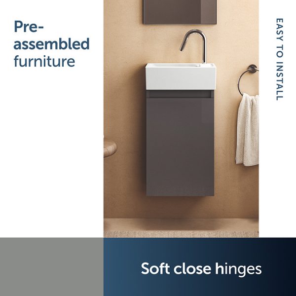 Ideal Standard Eurovit+ 35cm Guest Wall Hung Vanity Unit with i.life Basin   Mid Grey - Image 9