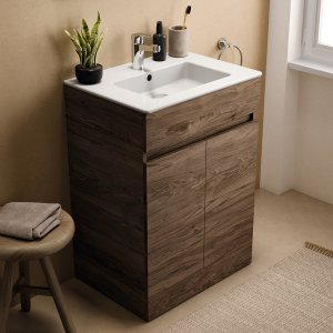 Ideal Standard Eurovit+ 60cm Floor Standing 2 Door Vanity Unit with Basin   Flint Hickory