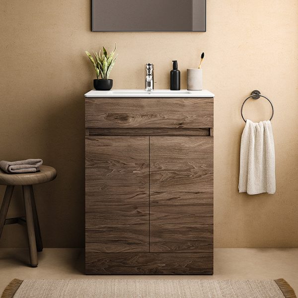 Ideal Standard Eurovit+ 60cm Floor Standing 2 Door Vanity Unit with Basin   Flint Hickory - Image 5
