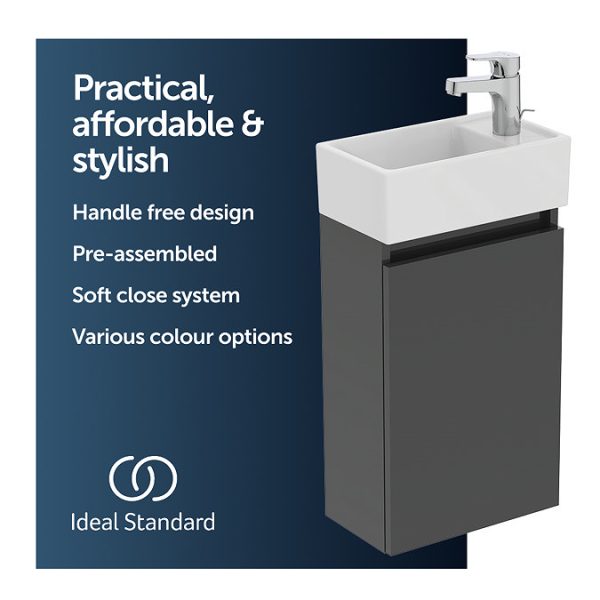 Ideal Standard Eurovit+ 35cm Guest Wall Hung Vanity Unit with i.life Basin   Mid Grey - Image 7