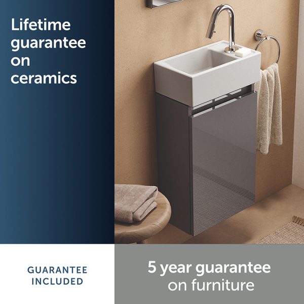 Ideal Standard Eurovit+ 35cm Guest Wall Hung Vanity Unit with i.life Basin   Mid Grey - Image 2