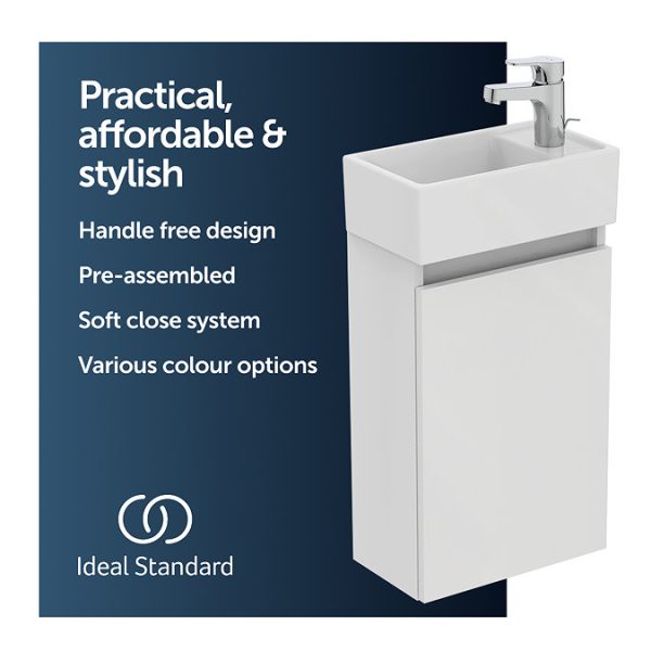 Ideal Standard Eurovit+ 35cm Guest Wall Hung Vanity Unit with i.life Basin   Gloss White - Image 7