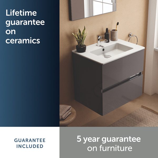 Ideal Standard Eurovit+ 60cm Wall Hung 2 Drawer Vanity Unit with Basin   Mid Grey - Image 8