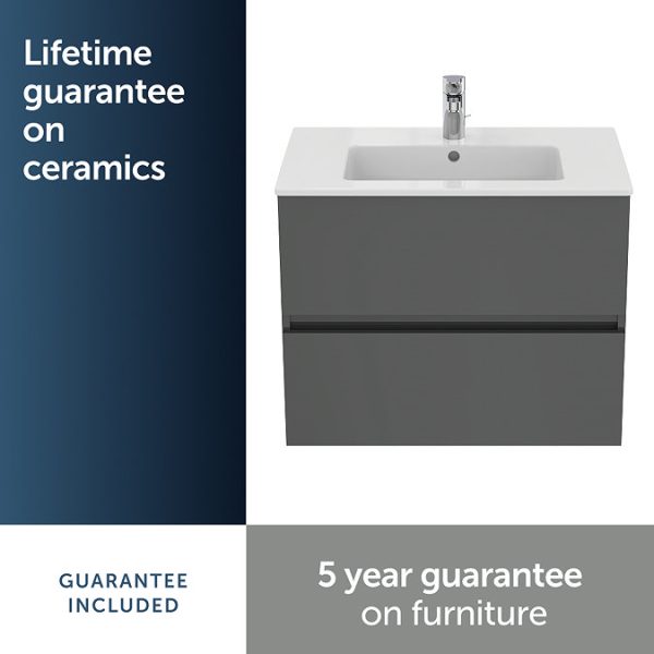Ideal Standard Eurovit+ 70cm Wall Hung 2 Drawer Vanity Unit with Basin   Mid Grey - Image 2