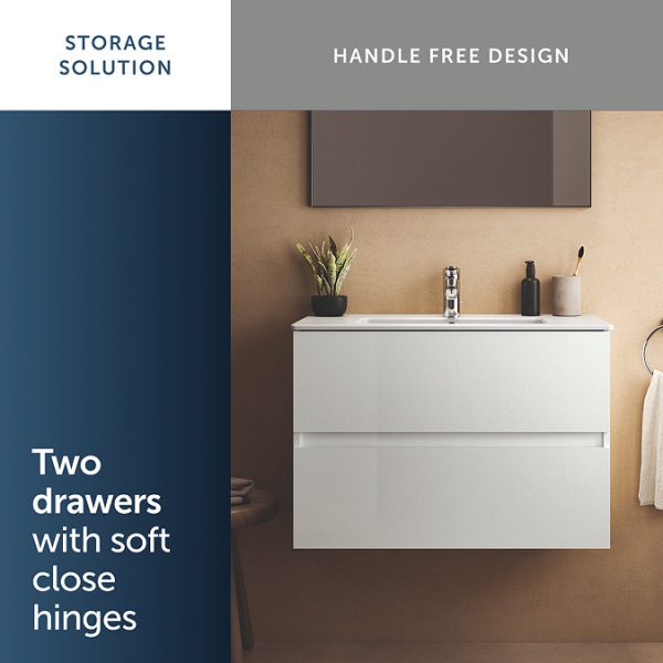 Ideal Standard Eurovit+ 70cm Wall Hung 2 Drawer Vanity Unit with Basin   Gloss White - Image 2