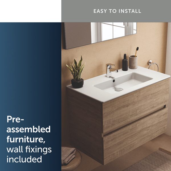 Ideal Standard Eurovit+ 70cm Wall Hung 2 Drawer Vanity Unit with Basin   Natural Oak - Image 9