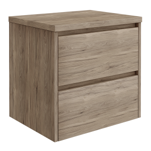 EcoDelux Ballance 600mm Dark Oak Vanity   Wall Hung 2 Drawer Unit with Worktop (Flat Packed)