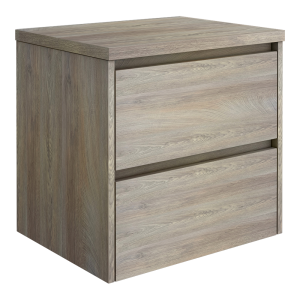 EcoDelux Ballance 600mm Mid Oak Vanity   Wall Hung 2 Drawer Unit with Worktop (Flat Packed)