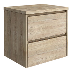 Ecodelux Ballance 600mm Natural Oak Vanity   Wall Hung 2 Drawer Unit with Worktop (Flat Packed)