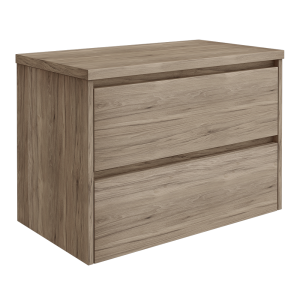 EcoDelux Ballance 800mm Dark Oak Vanity   Wall Hung 2 Drawer Unit with Worktop (Flat Packed)