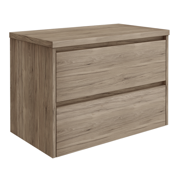 EcoDelux Ballance 800mm Dark Oak Vanity   Wall Hung 2 Drawer Unit with Worktop (Flat Packed)
