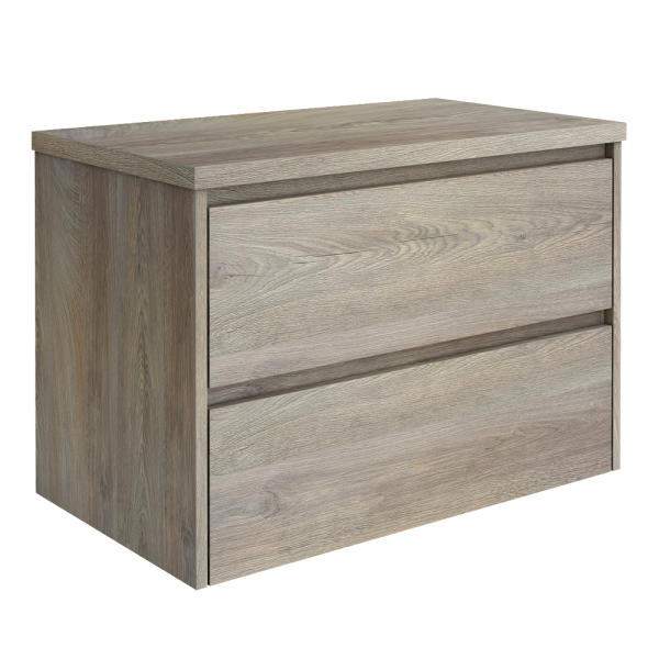 EcoDelux Ballance 800mm Mid Oak Vanity   Wall Hung 2 Drawer Unit with Worktop (Flat Packed)