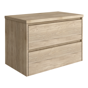 EcoDelux Ballance 800mm Natural Oak Vanity   Wall Hung 2 Drawer Unit with Worktop (Flat Packed)
