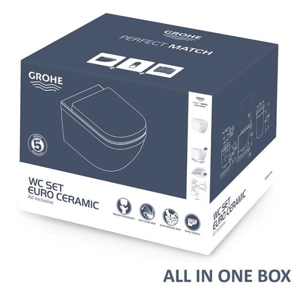 Grohe Euro Rimless Wall Hung Toilet with Soft Close Seat - Image 2