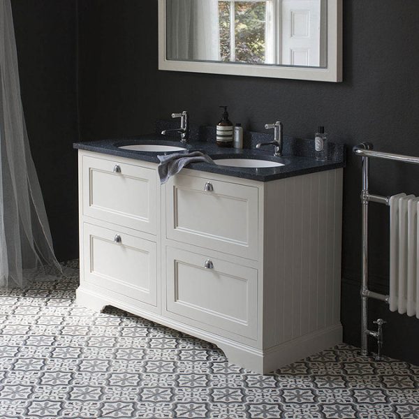 Burlington 130 4 Drawer Vanity Unit & Minerva Worktop with Double Basin   Classic Grey - Image 4