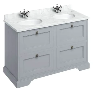 Burlington 130 4 Drawer Vanity Unit & Minerva Worktop with Double Basin   Classic Grey