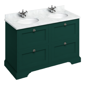 Burlington 1300mm 4 Door Vanity Unit & Minerva Carrara Worktop with Double Basin   Matt Green