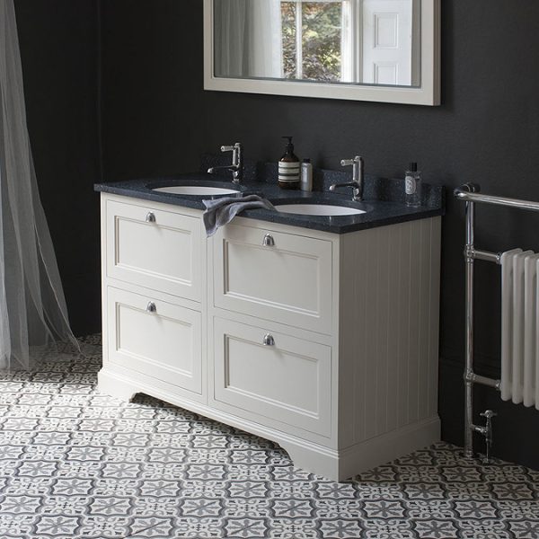 Burlington 130 4 Drawer Vanity Unit & Minerva Worktop with Double Basin   Matt White - Image 2