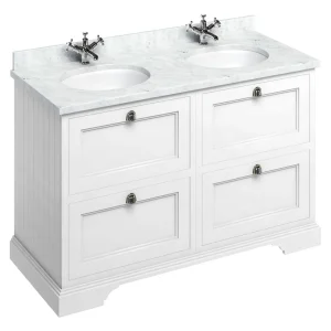 Burlington 130 4 Drawer Vanity Unit & Minerva Worktop with Double Basin   Matt White
