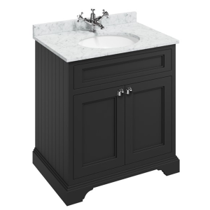 Burlington 75 2 Door Vanity Unit & Carrara Worktop with Basin   Matt Black