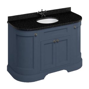 Burlington 134 4 Door Curved Vanity Unit & Minerva Black Granite Worktop with Basin   Blue