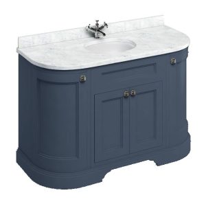 Burlington 134 4 Door Curved Vanity Unit & Minerva Carrara White Worktop with Basin   Blue