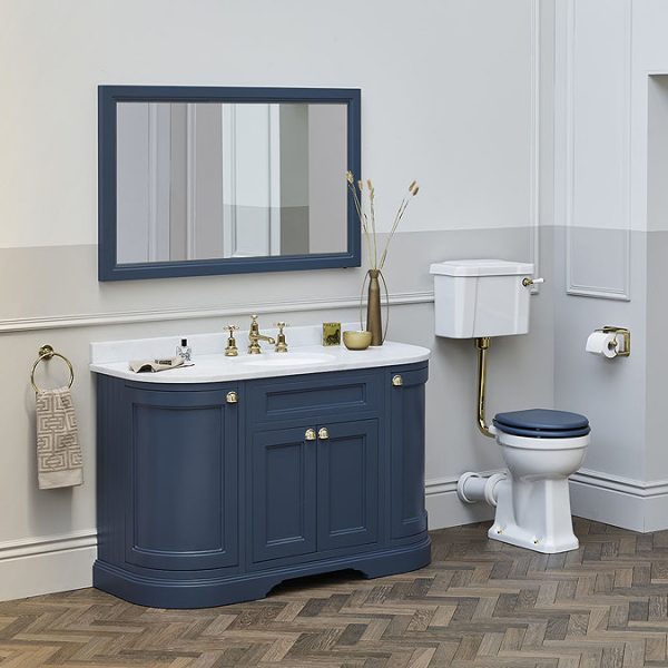 Burlington 134 4 Door Curved Vanity Unit & Minerva Carrara White Worktop with Basin   Blue - Image 3