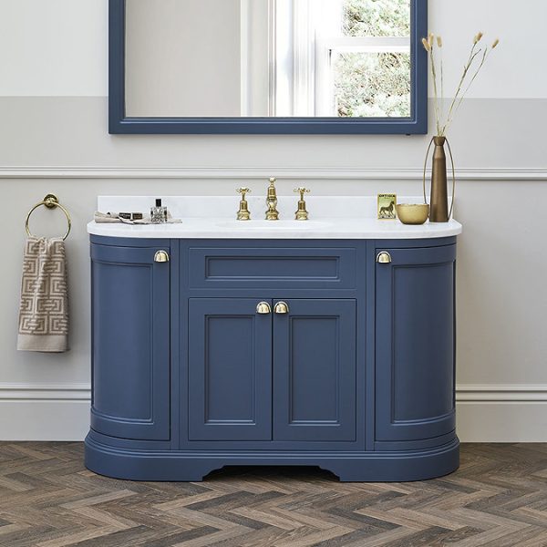 Burlington 134 4 Door Curved Vanity Unit & Minerva Carrara White Worktop with Basin   Blue - Image 2