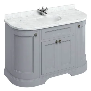 Burlington 134 4 Door Curved Vanity Unit & Minerva Worktop with Basin   Classic Grey