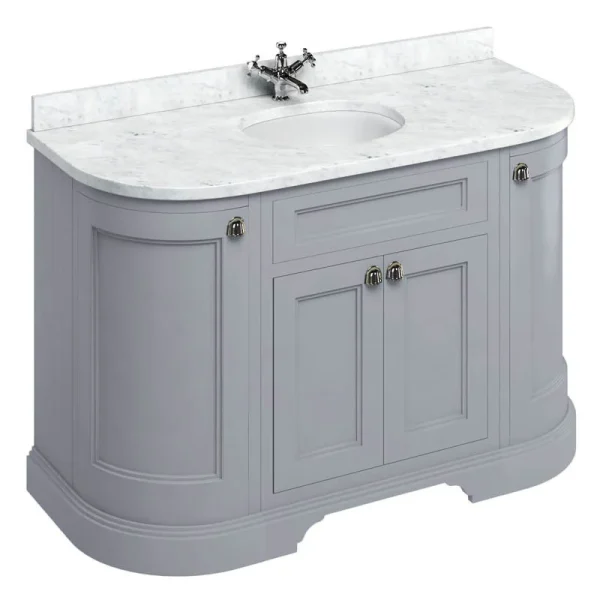 Burlington 134 4 Door Curved Vanity Unit & Minerva Worktop with Basin   Classic Grey