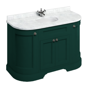 Burlington 134 4 Door Curved Vanity Unit & Minerva Carrara White Worktop with Basin   Matt Green
