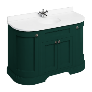 Burlington 134 4 Door Curved Vanity Unit & Minerva White Worktop with Basin   Matt Green