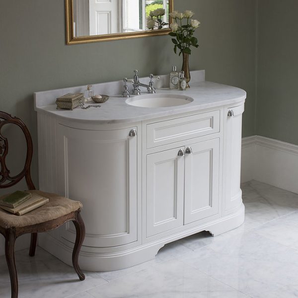 Burlington 134 4 Door Curved Vanity Unit & Minerva Worktop with Basin   Matt White - Image 2