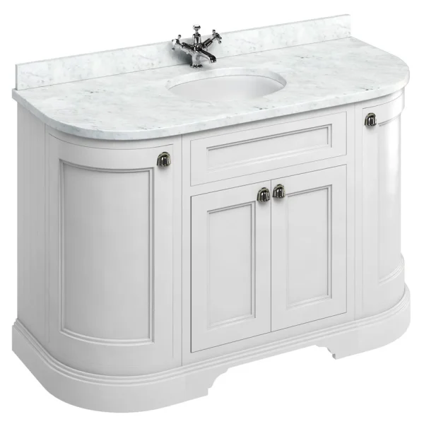 Burlington 134 4 Door Curved Vanity Unit & Minerva Worktop with Basin   Matt White