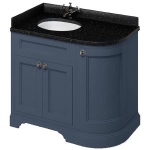 Burlington Floor Standing Corner Vanity Unit   Blue   Left Hand 1000mm with Black Granite Worktop