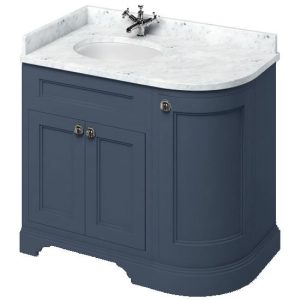 Burlington Floor Standing Corner Vanity Unit   Blue   Left Hand 1000mm with Minerva White Worktop