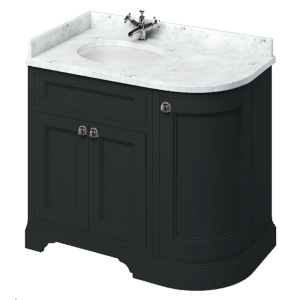 Burlington Floor Standing Corner Vanity Unit   Matt Black   Left Hand 1000mm with Carrara White Worktop