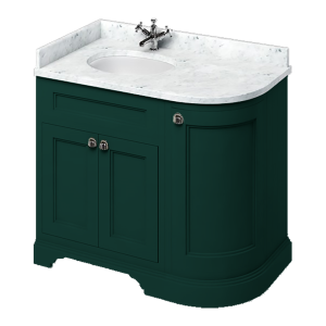 Burlington Floor Standing Corner Vanity Unit   Matt Green   Left Hand 1000mm with Minerva Carrara White Worktop